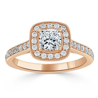 Bague de fiançailles pavée de canal halo en moissanite taille coussin 1,0 ct