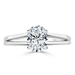 0.94 CT Oval Shaped Moissanite Solitaire Split Shank Engagement Ring