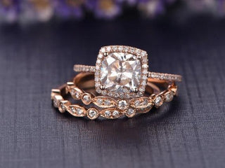 1.50 CT Cushion Shaped Moissanite Halo Bridal Ring Set