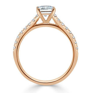 Bague de fiançailles en moissanite à sertissage pavé et solitaire taille Asscher de 1,0 ct