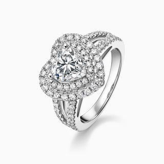 1.0CT Heart Cut Double Halo Moissanite Diamond Engagement Ring