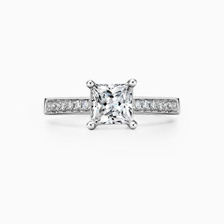 1.0CT Princess Cut Channel Set Pave Moissanite Engagement Ring