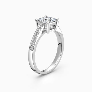 1.0CT Princess Cut Channel Set Pave Moissanite Engagement Ring