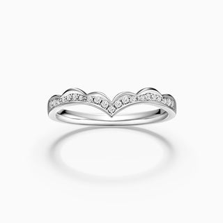 Alliance de mariage en diamants à chevrons et moissanite à taille ronde pour elle 