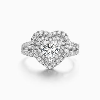 1.0CT Heart Cut Double Halo Moissanite Diamond Engagement Ring