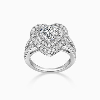 1.0CT Heart Cut Double Halo Moissanite Diamond Engagement Ring