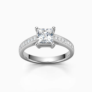 1.0CT Princess Cut Channel Set Pave Moissanite Engagement Ring