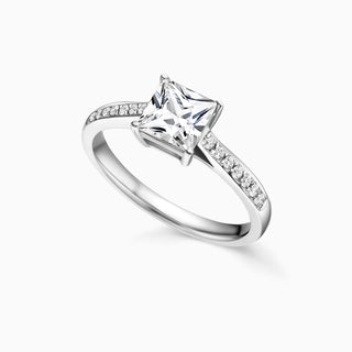 1.0CT Princess Cut Channel Set Pave Moissanite Engagement Ring