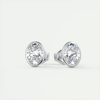 1.0 CT Oval Bezel Solitaire F/VS Lab Grown Diamond Earrings