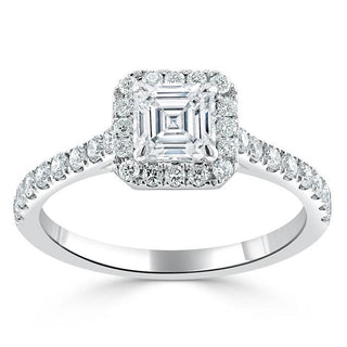 Bague de fiançailles en moissanite pavée halo taille Asscher de 1,0 ct