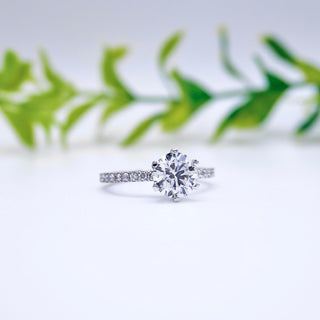 Round Cut Diamond Pave Moissanite Engagement Ring For Her