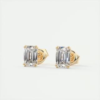 Boucles d'oreilles avec diamant solitaire émeraude G/VS de 1,0 ct cultivé en laboratoire