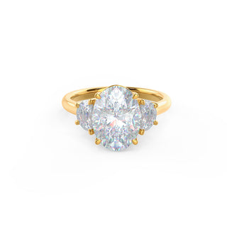 2.25CT Cathedral Set Oval Moissanite Diamond Three Stone Engagement Ring In 18K Solid Gold