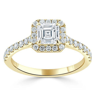 Bague de fiançailles en moissanite pavée halo taille Asscher de 1,0 ct