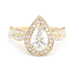 1.01ct Pear F- VS1 Diamond Halo & Pave Engagement Ring