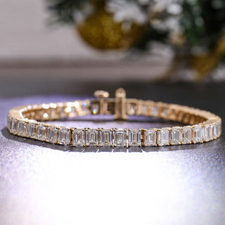 Luxurious Moissanite Tennis Bracelet, 5.50 Ct Emerald Cut Wedding Bracelet, Box Lock Set, Moissanite Bracelet Gift For Mother's Day - ELITE CARAT