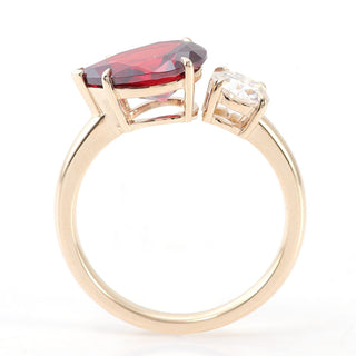 Toi Et Moi Round Moissanite & Pear Cut Red Ruby Simulated Stone Solitaire Engagement  Ring