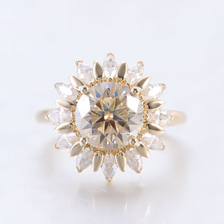 Vintage Style Cluster Halo Ring, 2.60 TCW Round Cut Moissanite Engagement Ring, Floral Style Marquise Cut Wedding Ring,