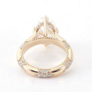 Vintage Style Hidden halo 4.55 TCW Oval & Round Colorless Moissanite  Milgrain Set Engagement Ring