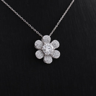 Sun Flower Shape 2.90 Ct Round Cut Colorless Moissanite Pendant, Wedding Pendant, Bridal Set,  Anniversary Gift