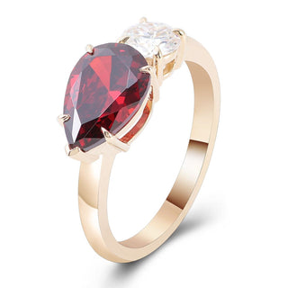 Toi Et Moi Round Moissanite & Pear Cut Red Ruby Simulated Stone Solitaire Engagement  Ring