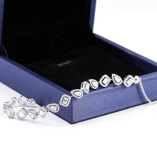 Stunning Distance Tennis Bracelet - Pear & Emerald Cut Moissanite Halo 925 Silver - Perfect Wedding Accessory - ELITE CARAT