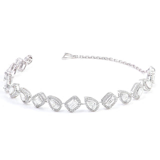 Stunning Distance Tennis Bracelet - Pear & Emerald Cut Moissanite Halo 925 Silver - Perfect Wedding Accessory - ELITE CARAT